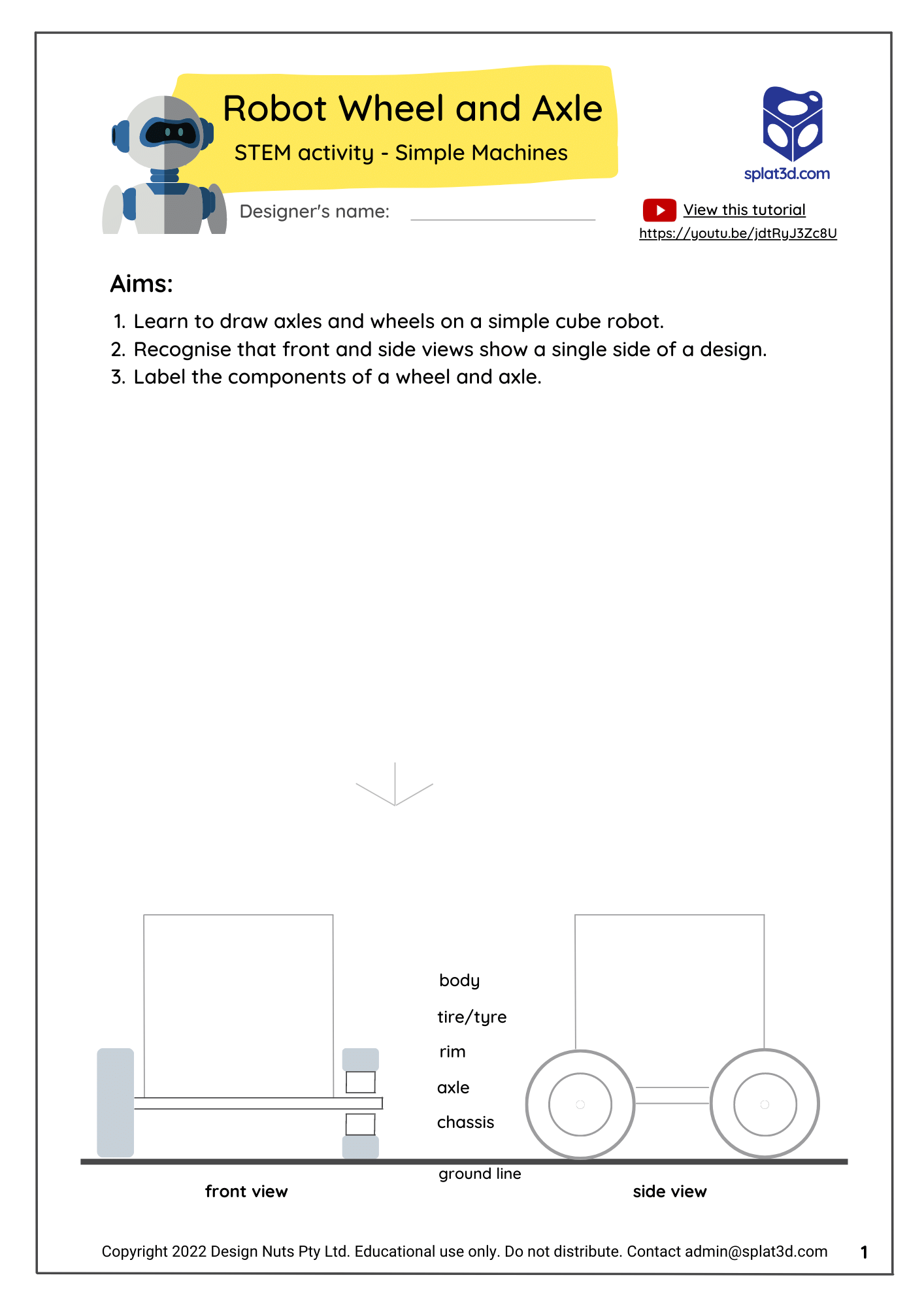 Sketching Simple Machines in 3D: Wheel and Axle Free Worksheet